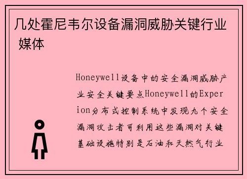 几处霍尼韦尔设备漏洞威胁关键行业 媒体