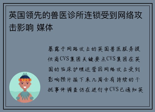 英国领先的兽医诊所连锁受到网络攻击影响 媒体